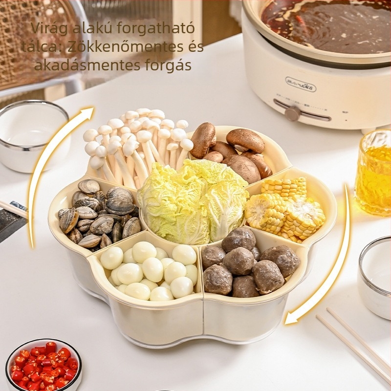 Forgó műanyag Hot Pot tál rekeszekkel, két szintes zöldségmosó kosár és gyümölcstál