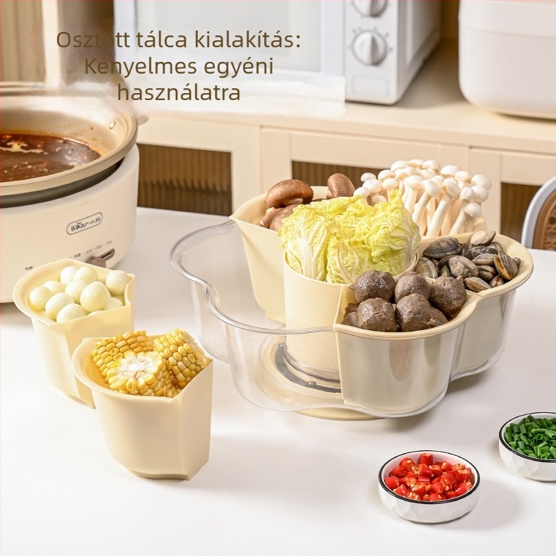 Forgó műanyag Hot Pot tál rekeszekkel, két szintes zöldségmosó kosár és gyümölcstál