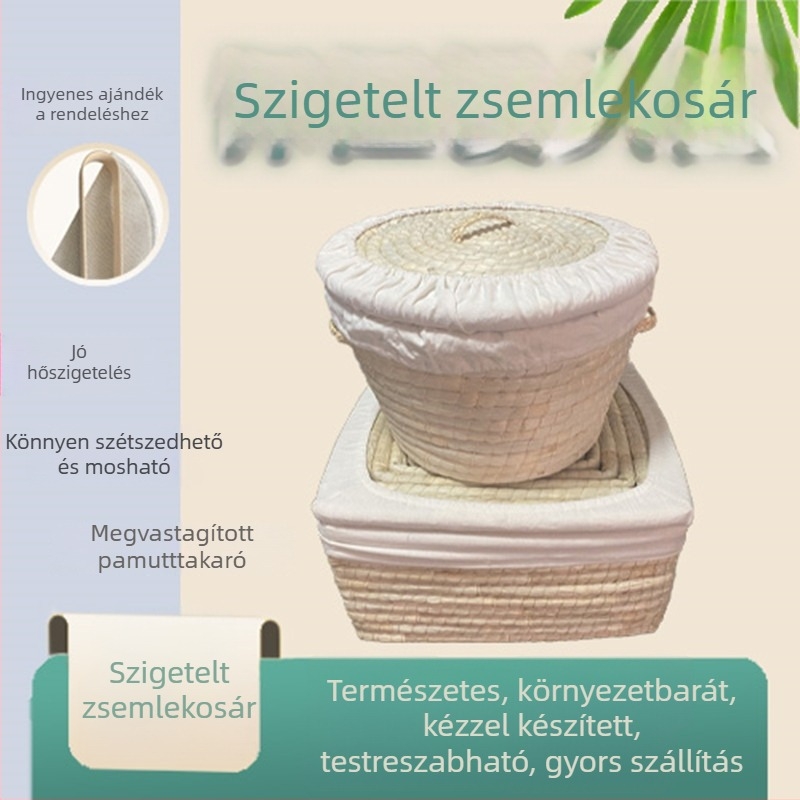 Szigetelt gőzöltő kosár fedővel, vessző- és szalmaanyagból, mantouhoz és süteményekhez, tárolás és tisztítás