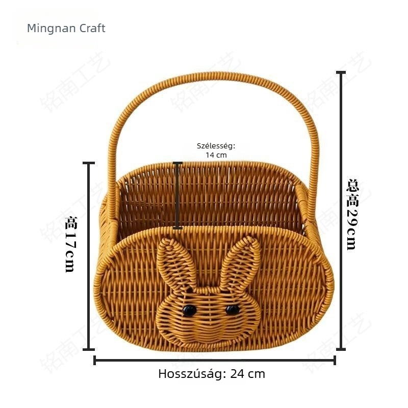Kézzel font tárolókosár imitációs rattanból, gyümölcs- és nasi kosár, hordozható nappali dekoráció