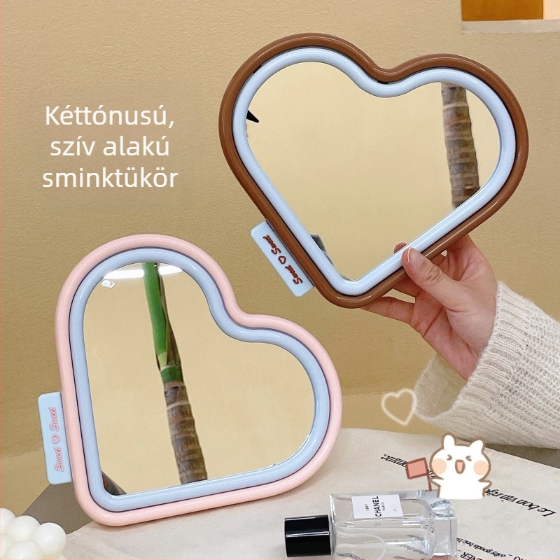 Két tónusú szív alakú sminktükör, asztali és falra szerelhető, HD minőségű szépség tükör