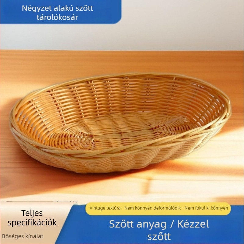 Modern, minimalist műanyag fonott kinézetű gyümölcs- és kenyérkosár asztali kiállításhoz és tároláshoz