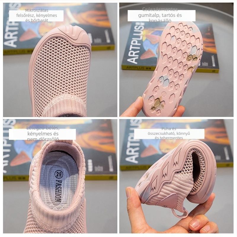 Lányoknak készült nyári cipő, légáteresztő hálós felsőrésszel, slip-on stílus, puha talppal