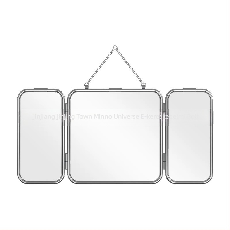 Négyzet alakú, modern minimalist metal hárompaneles tükör, falra szerelhető, fürdőszobai dekoratív HD tükör