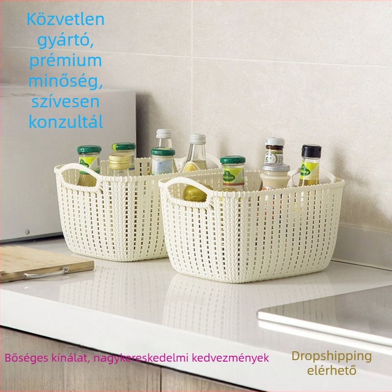 Műanyag tárolókosár rattánhatású — többfunkciós a játékokhoz, harapnivalókhoz és ruhákhoz
