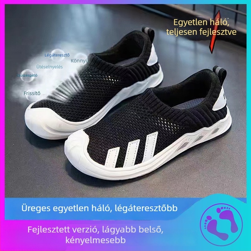 Gyerekeknek készült lélegző mesh tornacipő slip-on, puha talppal, csúszásmentes, uniszex, tavasz–ősz 2026