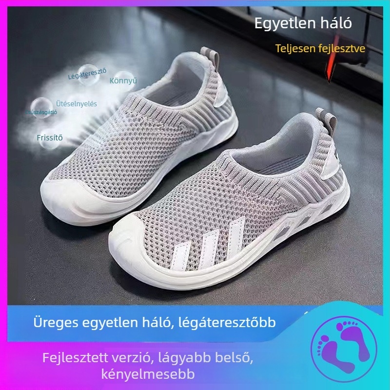 Gyerekeknek készült lélegző mesh tornacipő slip-on, puha talppal, csúszásmentes, uniszex, tavasz–ősz 2026