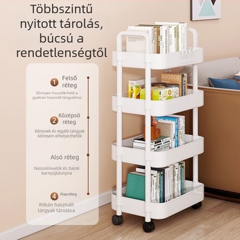 Négy rétegű mobil tároló állvány forgó kerekekkel