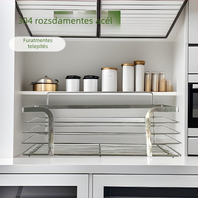 Fali tároló fürdőszobába és a konyhába, 304 rozsdamentes acélból, ragasztóval rögzíthető, 1 polc