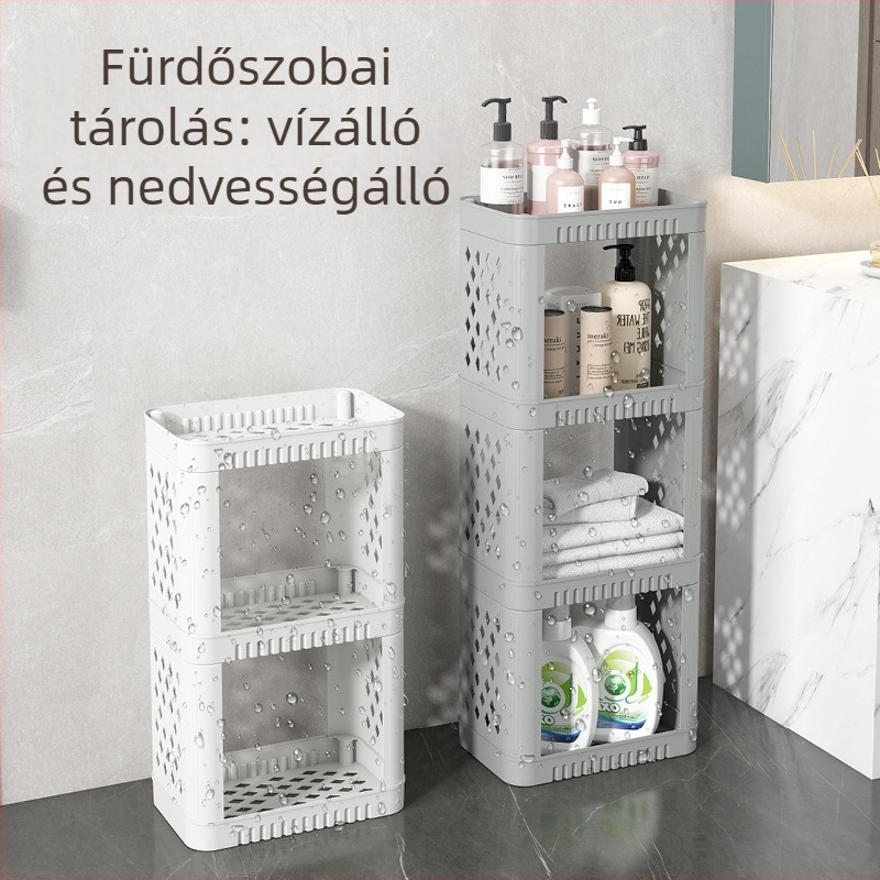 Mozgatható snack tároló kocsi, több szintes polcokkal, padlóra álló, konyha, fürdőszoba és hálószoba számára
