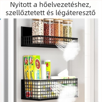 Konyhai mágneses falra szerelhető tároló, papírzsebkendő tartóval és fűszertartóval