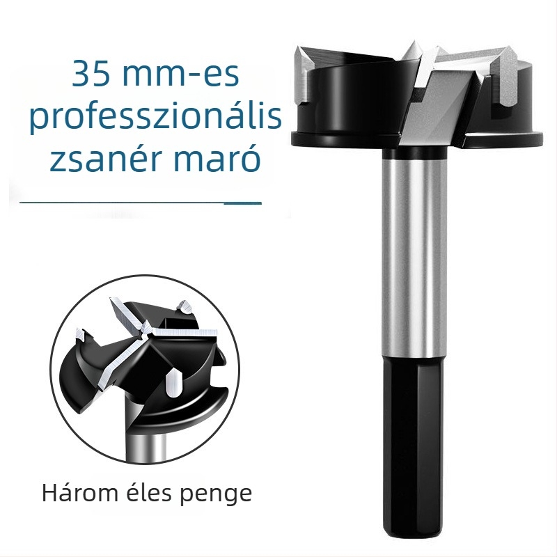 Háromélű pozicionáló fafaragó fúró furnérlemezekhez, fablap és zsanérokhoz, Ø35 mm