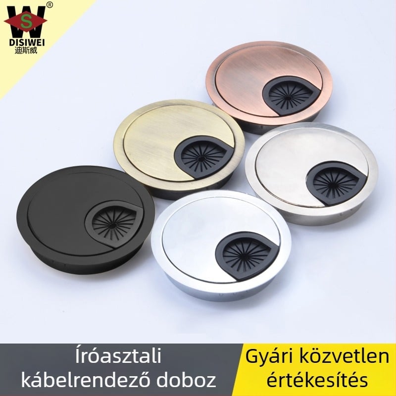 Kör alakú kábelnyílás-fedél irodai asztalhoz – dekoratív fedél 35/50/53/60/80 mm nyílásokhoz, cinkötvözet, elektroplattált felülettel
