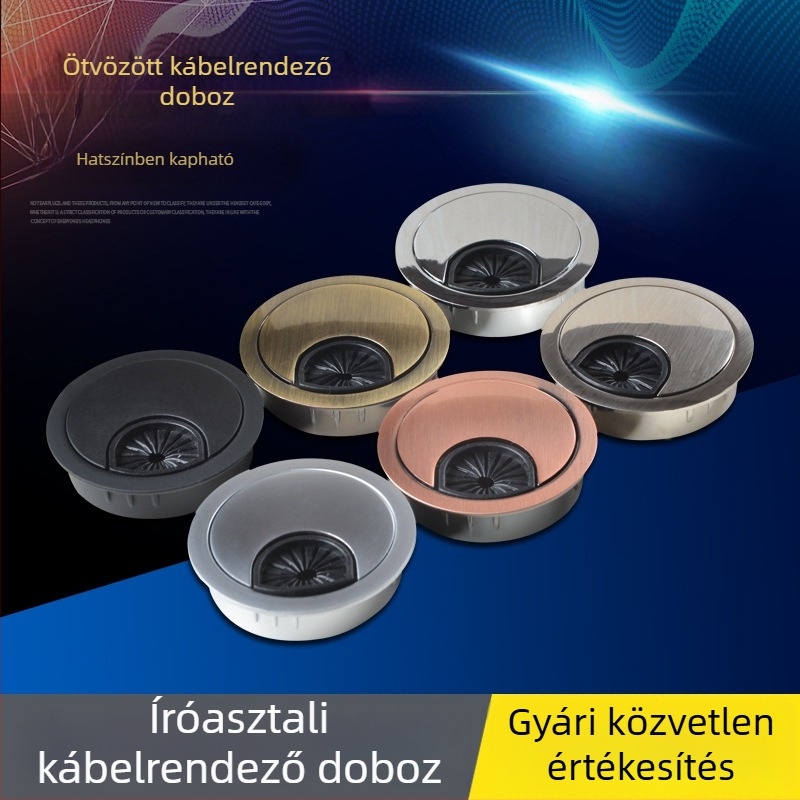 Kör alakú kábelnyílás-fedél irodai asztalhoz – dekoratív fedél 35/50/53/60/80 mm nyílásokhoz, cinkötvözet, elektroplattált felülettel