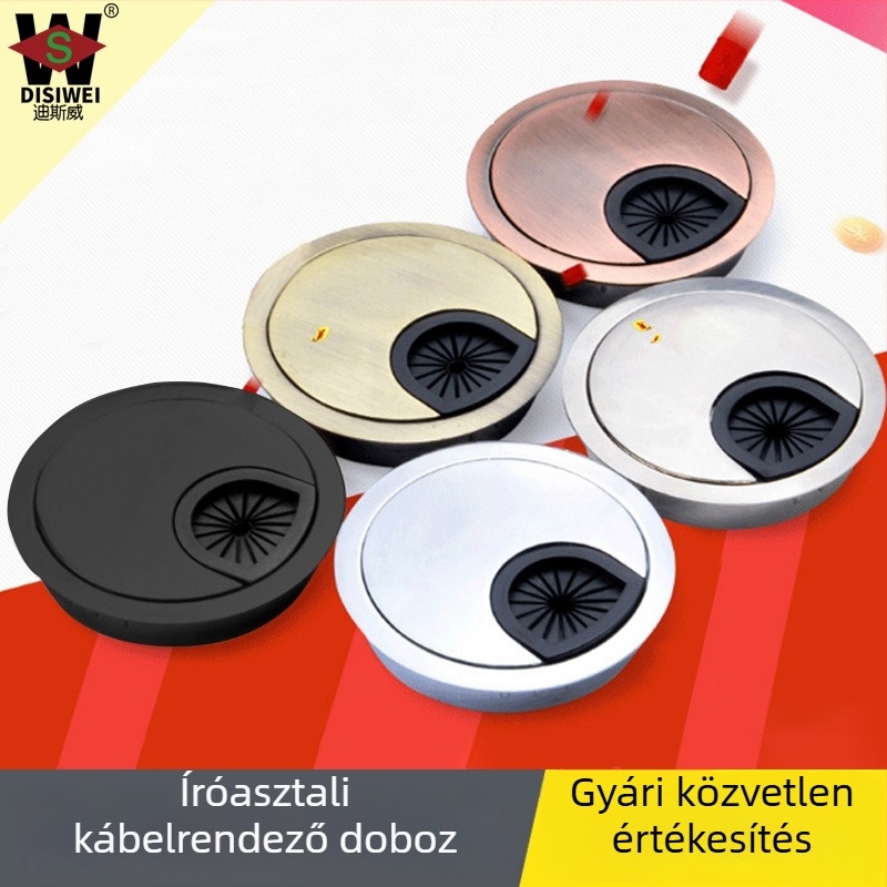Kör alakú kábelnyílás-fedél irodai asztalhoz – dekoratív fedél 35/50/53/60/80 mm nyílásokhoz, cinkötvözet, elektroplattált felülettel