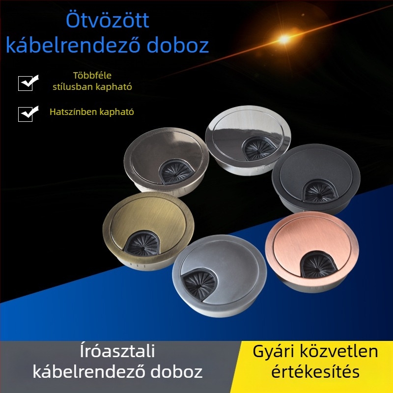 Kör alakú kábelnyílás-fedél irodai asztalhoz – dekoratív fedél 35/50/53/60/80 mm nyílásokhoz, cinkötvözet, elektroplattált felülettel