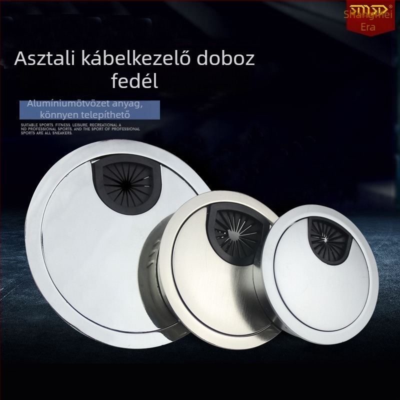 Asztali vezetékkezelő doboz cink ötvözetből, többfunkciós kábelkezelő doboz kör alakú kábellyuk fedéllel