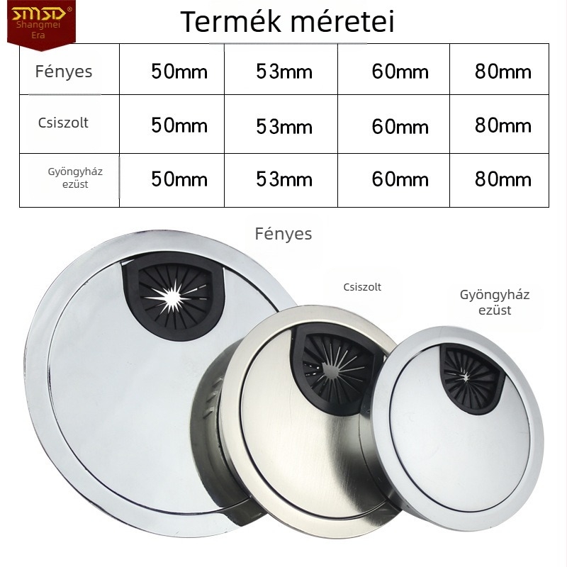 Asztali vezetékkezelő doboz cink ötvözetből, többfunkciós kábelkezelő doboz kör alakú kábellyuk fedéllel
