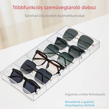 Hat rekeszes akril asztali tartó szemüvegek, napszemüvegek, kozmetikumok és irodaszerek számára – átlátszó