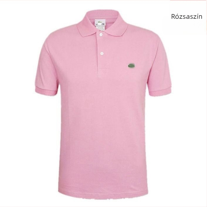French Fish hímzett pamut polo, egyszínű, rövid ujjú, galléros, üzleti-casual polo, klasszikus