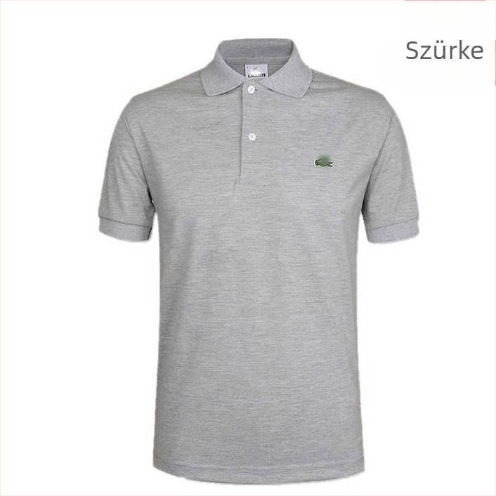French Fish hímzett pamut polo, egyszínű, rövid ujjú, galléros, üzleti-casual polo, klasszikus