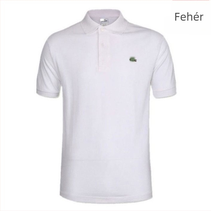 French Fish hímzett pamut polo, egyszínű, rövid ujjú, galléros, üzleti-casual polo, klasszikus