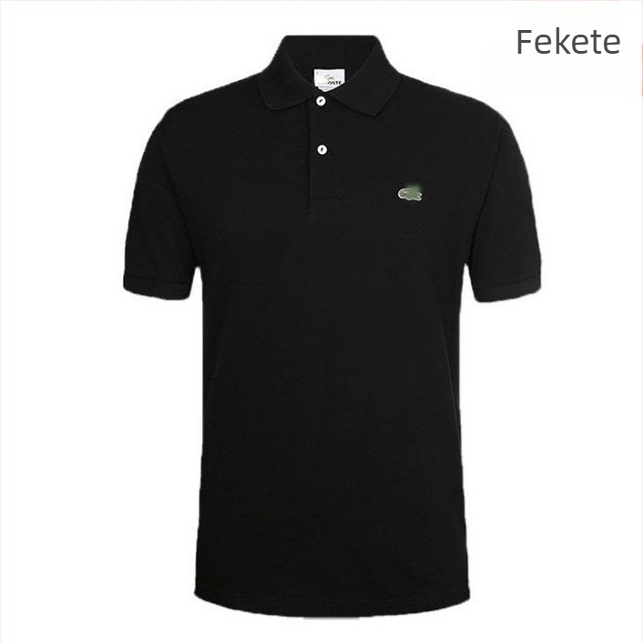 French Fish hímzett pamut polo, egyszínű, rövid ujjú, galléros, üzleti-casual polo, klasszikus