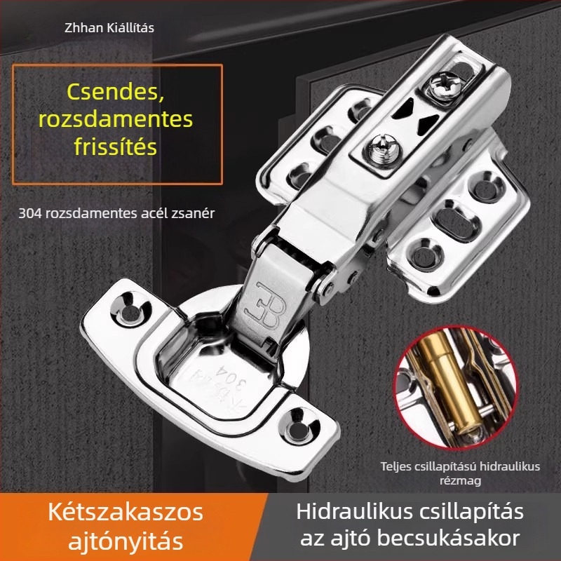 2,0 mm vastagságú rozsdamentes acélból készült pánt szekrény- és gardróbajtókhoz, hidraulikus rugócsillapítóval, modell ZH-699