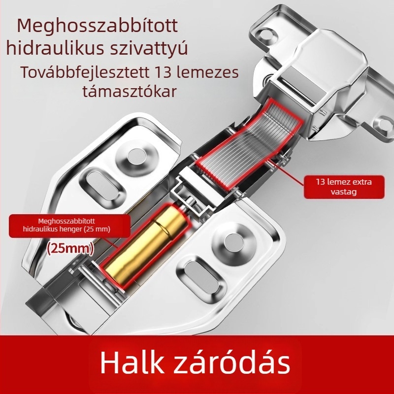 2,0 mm vastagságú rozsdamentes acélból készült pánt szekrény- és gardróbajtókhoz, hidraulikus rugócsillapítóval, modell ZH-699