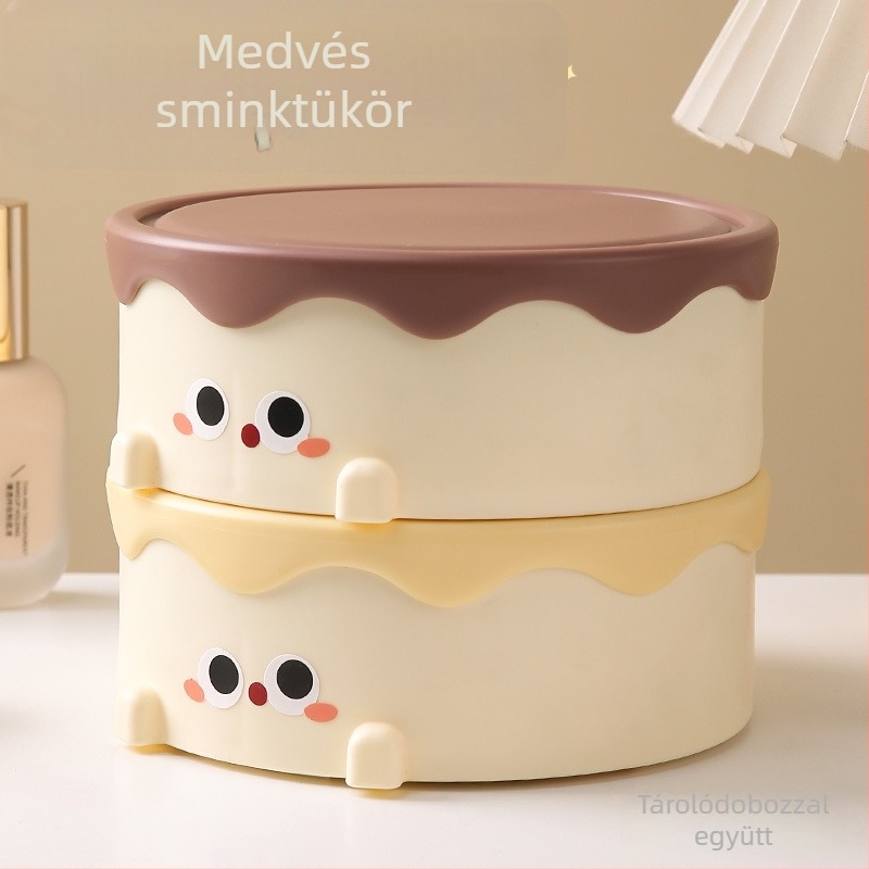 Maci torta alakú sminktükör tároló dobozzal, asztali összecsukható kivitel