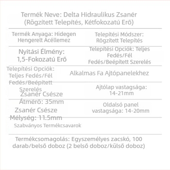 Left Neighbor Delta hidraulikus zsanér fix szereléssel, ETA kis szögű zsanér csillapítással (modell 990217/990220)