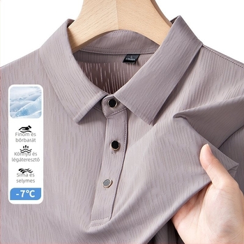 Férfiaknak tervezett ice silk póló rövid ujjú, nyári könnyű, csíkos, hímzett, lazán szabott