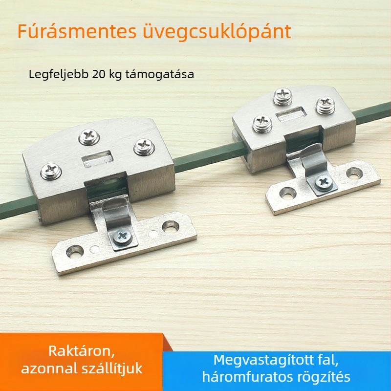 Üvegvitrin ajtó pánt akril csatlakozóval, fúrás nélkül, cink ötvözetes rögzítés fa polcokra