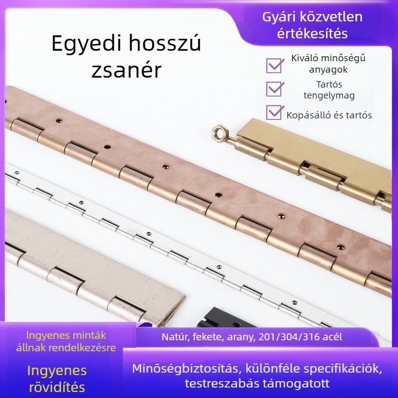 Pillangózsanér rozsdamentes acélból, hosszú sík szekrényajtó zsanér, fúrás nélküli szerelés