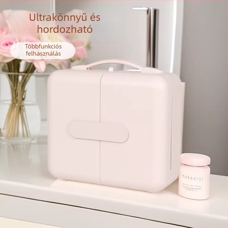 Nagy kapacitású, hordozható sminktáska nőknek, elkülönített rekeszekkel és LED-es tükörrel