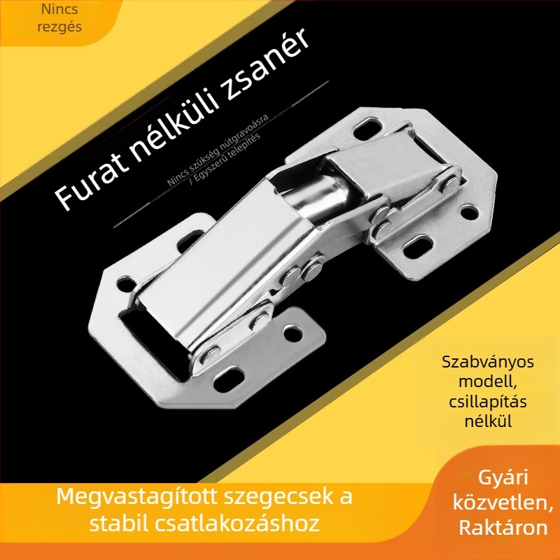 Fúrás nélküli felületre szerelt gardróbpánt, híd-stílusú csappal és csillapítóval vastag ajtókhoz