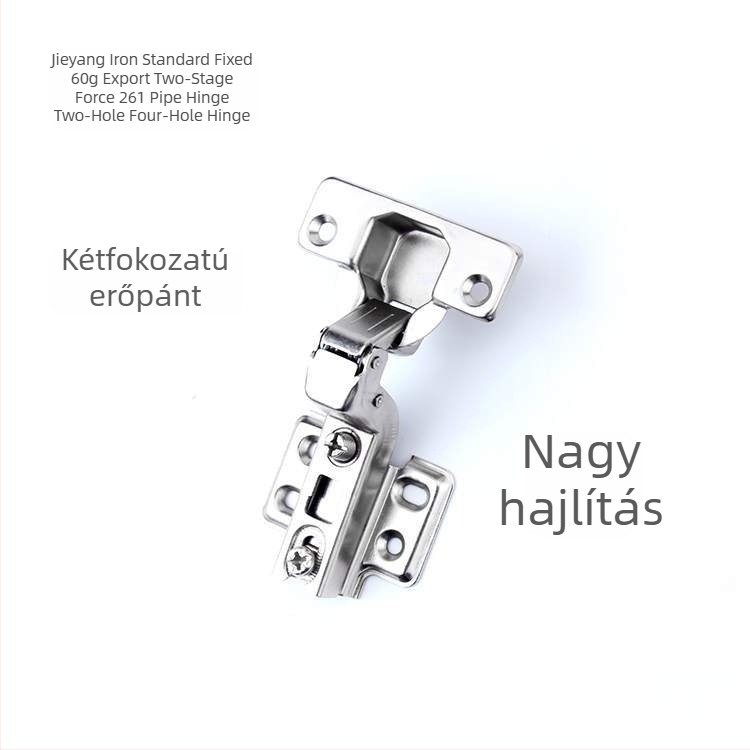 Vasból készült szekrényajtó zsanér, szabványos rögzítés, 60 g, kétfokozatú erő, modell Mc-861, rögzítés két- vagy négylyukú furatokkal