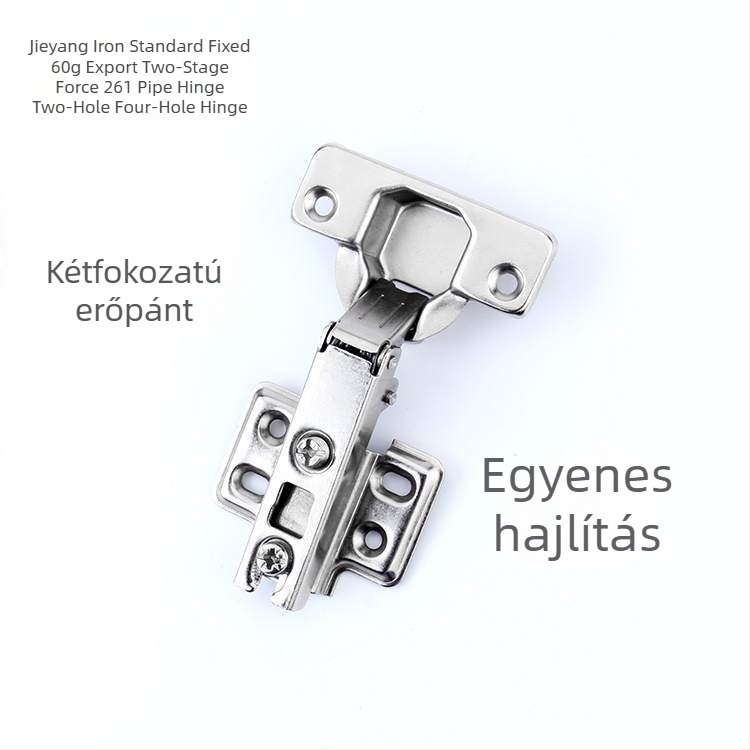 Vasból készült szekrényajtó zsanér, szabványos rögzítés, 60 g, kétfokozatú erő, modell Mc-861, rögzítés két- vagy négylyukú furatokkal