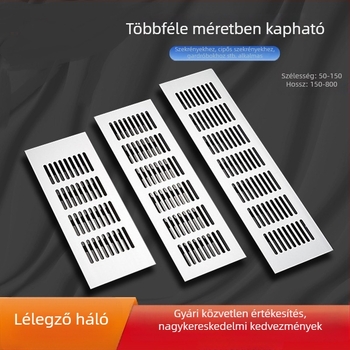Ötvözött alumínium szekrény szellőző hálófedél téglalap alakú lélegző nyílásokkal, cipősszekrényekhez és ruhásszekrényekhez
