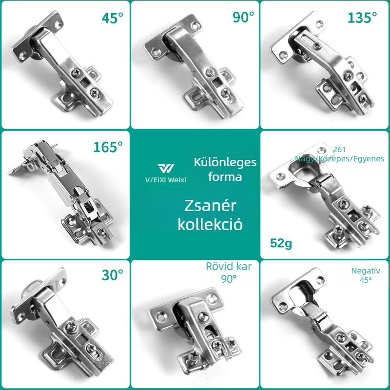 Speciális szögű hidraulikus csillapító-zsanér 30°, 45°, -45°, 90°, 135°, 165°