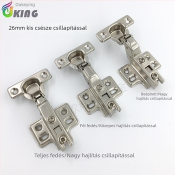 26 mm-es nyitású pánt hidraulikus csillapítóval, mini szekrényajtó, keskeny ajtókeret, nagy ívelt pánt