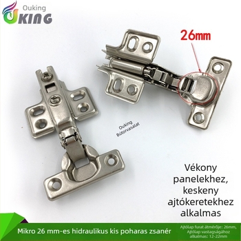 26 mm-es nyitású pánt hidraulikus csillapítóval, mini szekrényajtó, keskeny ajtókeret, nagy ívelt pánt