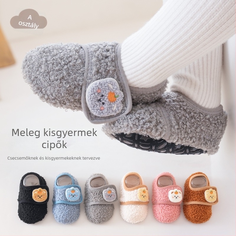 Baba beltéri cipő és zokni Velcro-ral, fleece bélés, vastag, csúszásmentes puha talppal