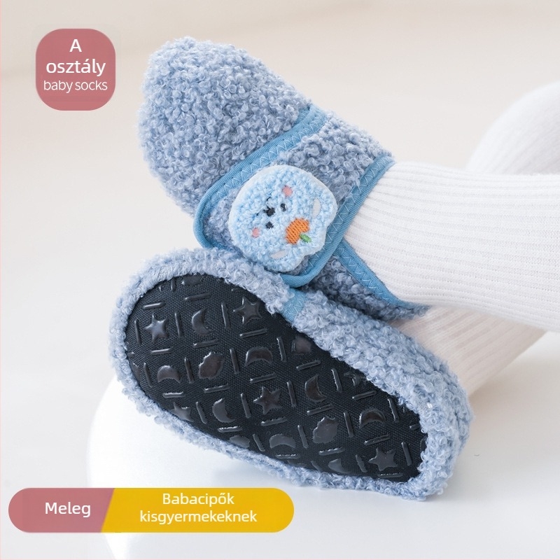 Baba beltéri cipő és zokni Velcro-ral, fleece bélés, vastag, csúszásmentes puha talppal