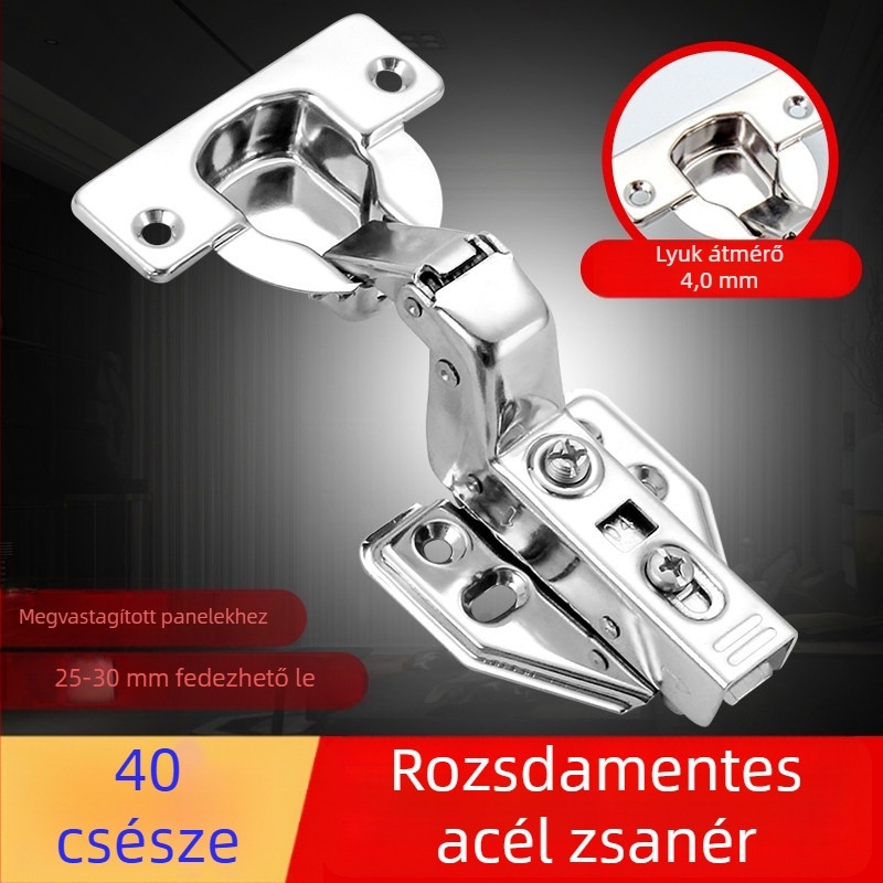 304 rozsdamentes acél hidraulikus szekrényajtó zsanér csillapítóval, 25–30 mm vastag ajtókhoz, nagy egyenes hajlítás