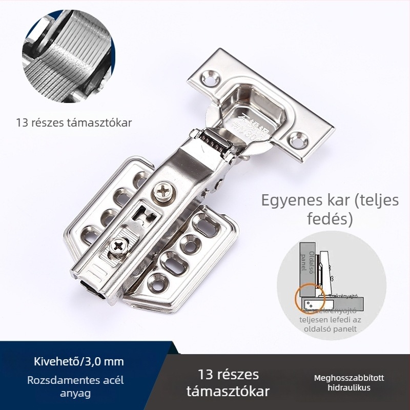 Egyedi rozsdamentes acél pánt kettős lépcsős csillapítással, szekrényekhez és gardróbokhoz, csendes, rugós kivitel