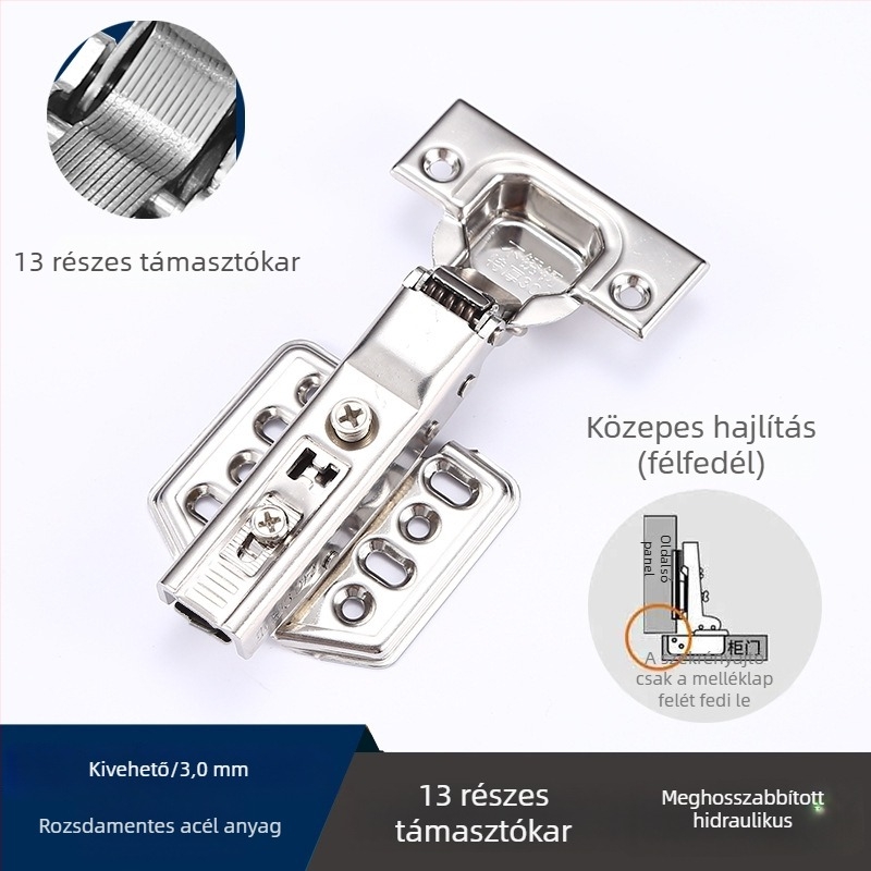 Egyedi rozsdamentes acél pánt kettős lépcsős csillapítással, szekrényekhez és gardróbokhoz, csendes, rugós kivitel