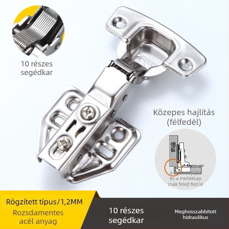 Egyedi rozsdamentes acél pánt kettős lépcsős csillapítással, szekrényekhez és gardróbokhoz, csendes, rugós kivitel