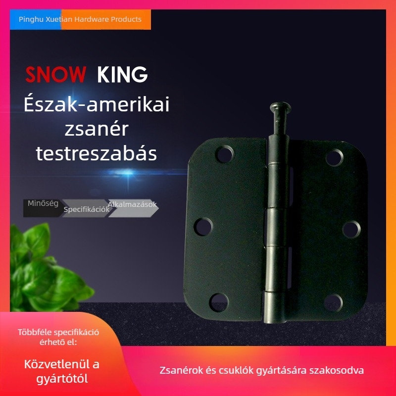 Fa ajtópánt, amerikai stílusú, méretei 3.5×3.5×2.2 hüvelyk, matt fekete felület, vas
