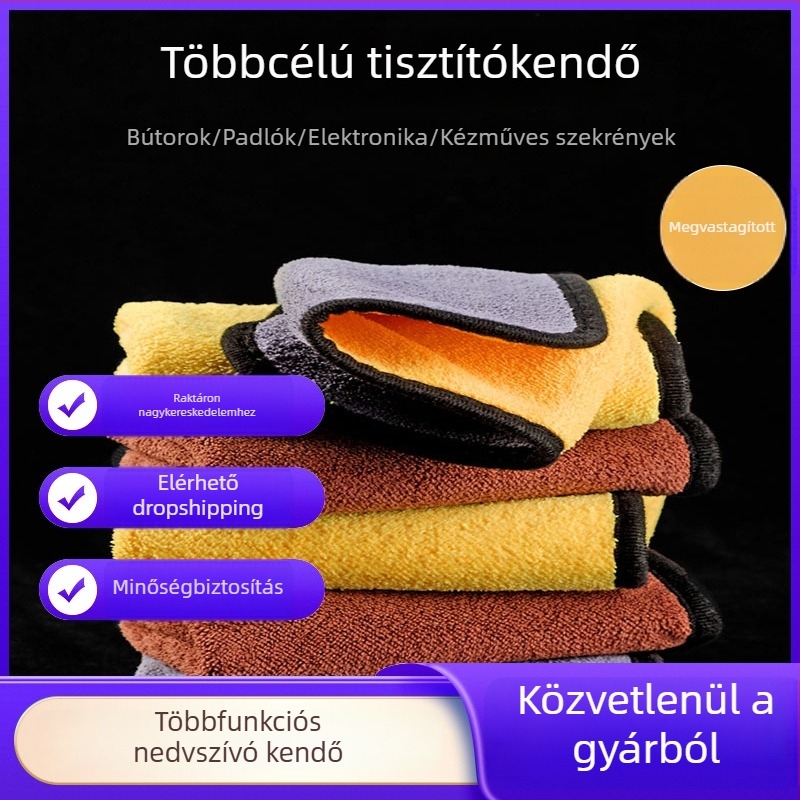 Mikroszálas tisztító kendő, nedvszívó, szöszmentes, akasztóval ellátott vastag kialakítású; üveghez, konyhához, edényekhez és felületekhez